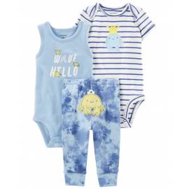 CARTER'S Set 3dielny tepláky, body kr. rukáv, body bez rukávov Blue Wave chlapec LBB 24m