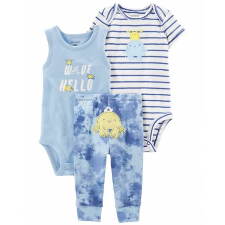 CARTER'S Set 3dielny tepláky, body kr. rukáv, body bez rukávov Blue Wave chlapec LBB 3m