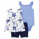 CARTER'S Set 3dielny tričko na ramienka, body na ramienka, kraťasy Blue Flowers dievča 12m