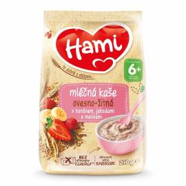 HAMI Mliečna kaša ovseno-ražná s banánom, jahodami a malinami 210 g, 6+