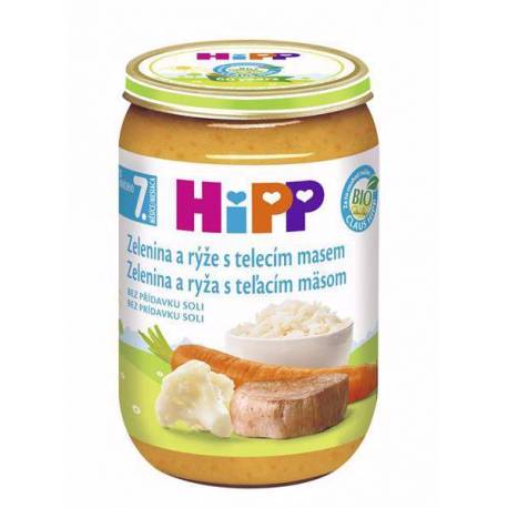 HiPP BIO Zelenina s ryžou a teľacím mäsom (220 g) - mäsovo-zeleninový príkrm